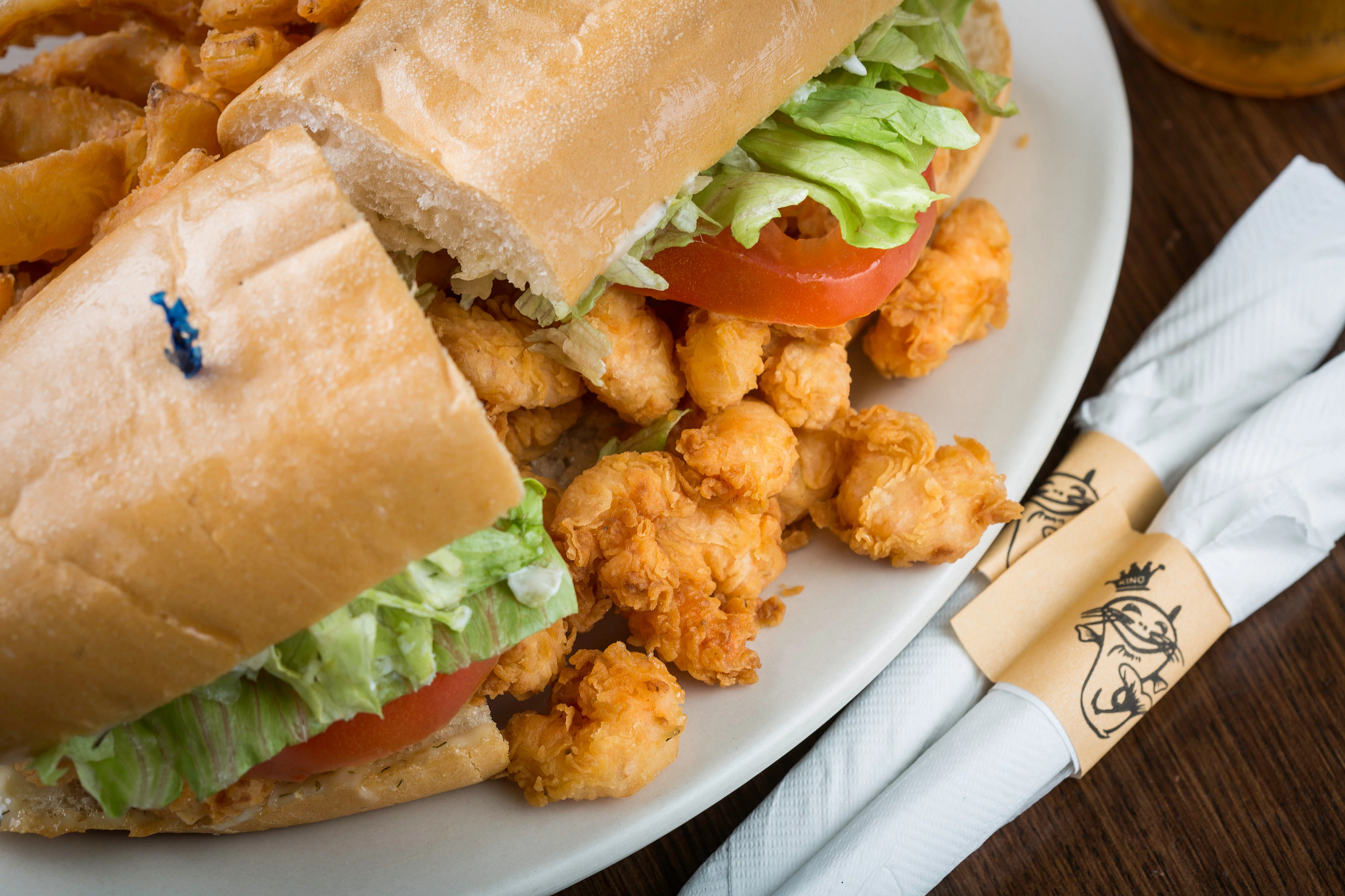 Spahr’s Seafood  a close-up shot of a shrimp po’boy on a plate