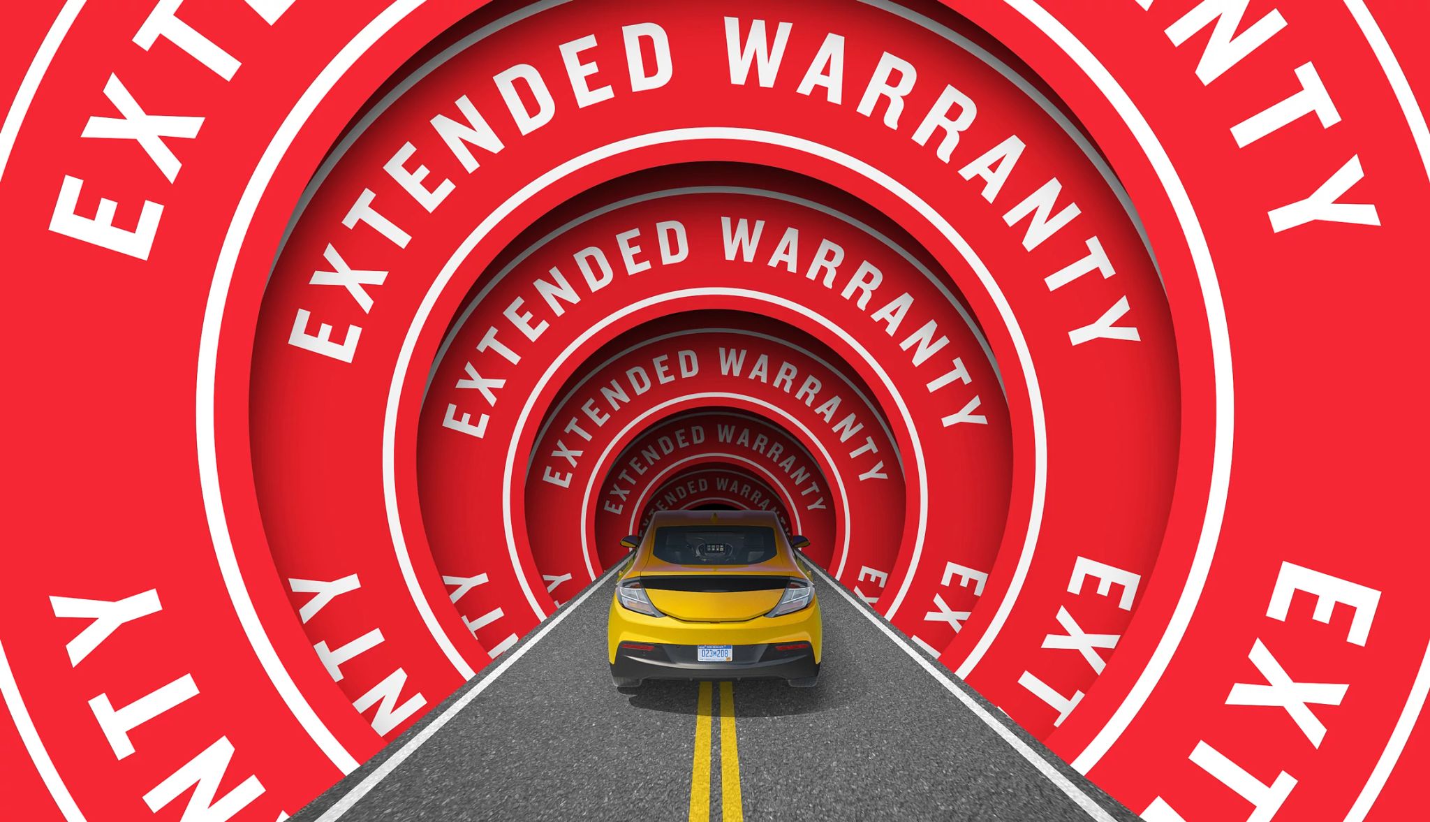 Car Warranty Scams a car driving down a tunnel with the words extended warranty