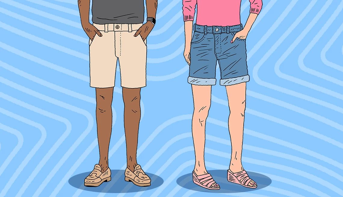 Tips for Styling Shorts When You're 70-Plus two people, shown from the waist down, wearing stylish shorts