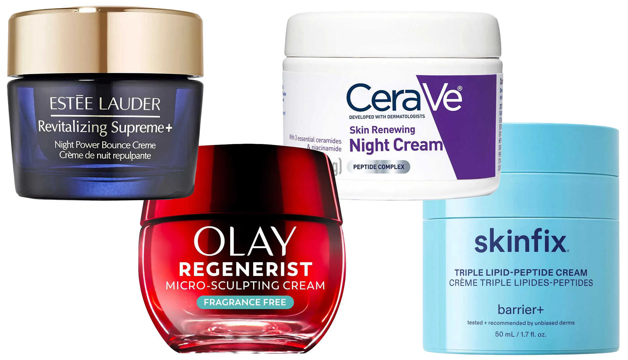 a collage with a collection of face creams for wrinkle management