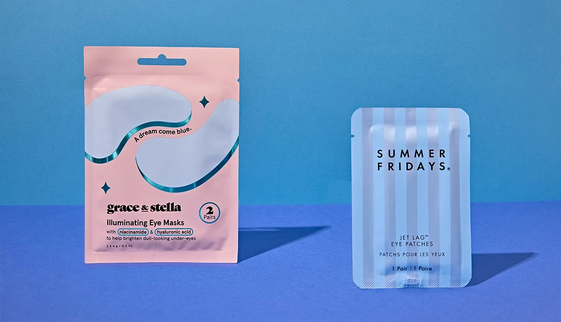 a collage with two types of under eye patches