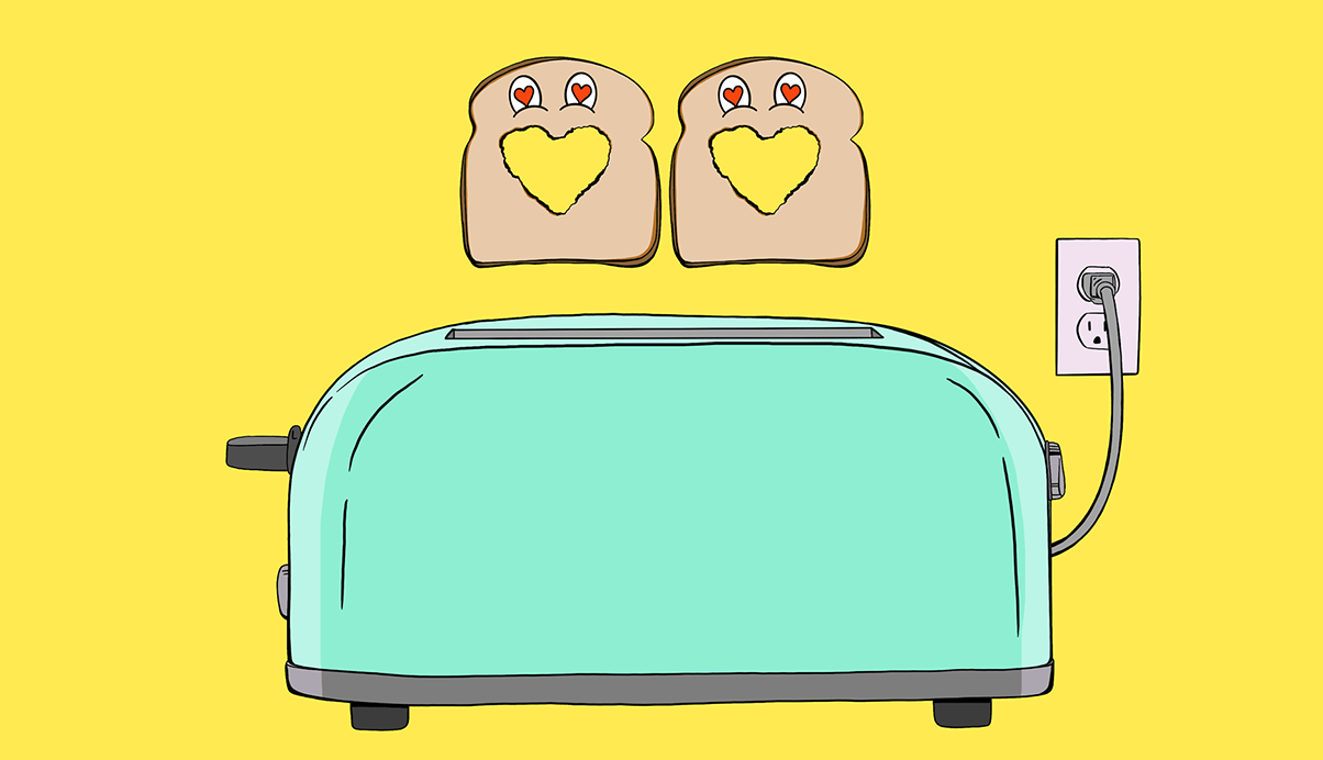 illustration of two pieces of bread popping out of toaster, sex, orgasms
