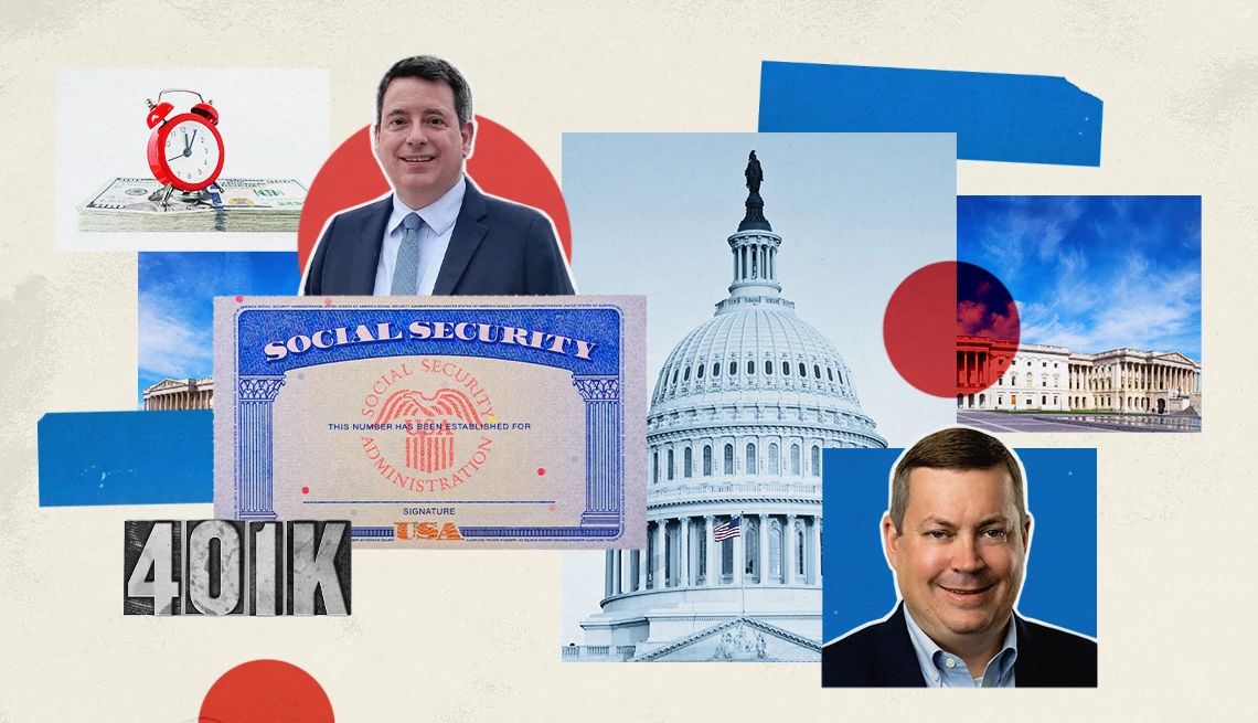 How AARP Is Working to Fix America’s Retirement Crisis different images and icons showing retirement, congress