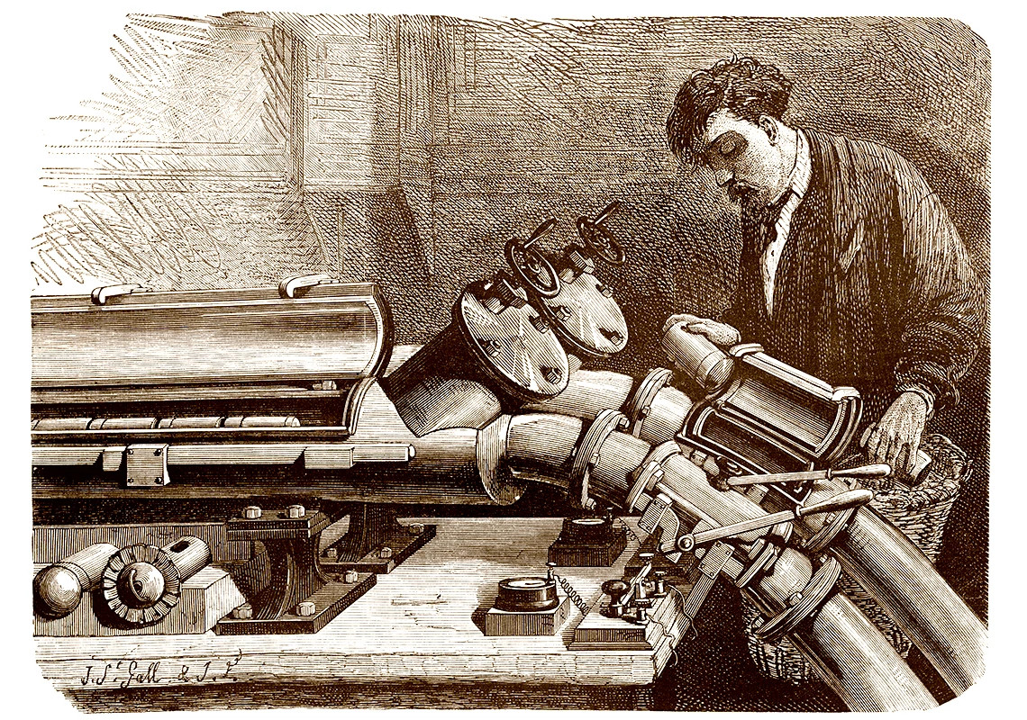 Dibujo de un operador de tubos neumáticos.