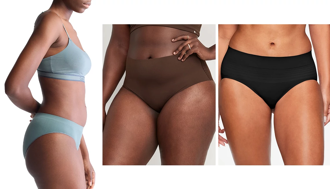 Find your new best underwear style Calvin Klein Women’s Bonded Flex Bikini Underwear Style QD3960 in Blue; Old Navy Women’s High-Waisted No-Show Brief Underwear in French Roast; Warners No Pinching, No Problems Dig-Free Comfort Waist Smooth and Seamless Hipster RU0501P in Black