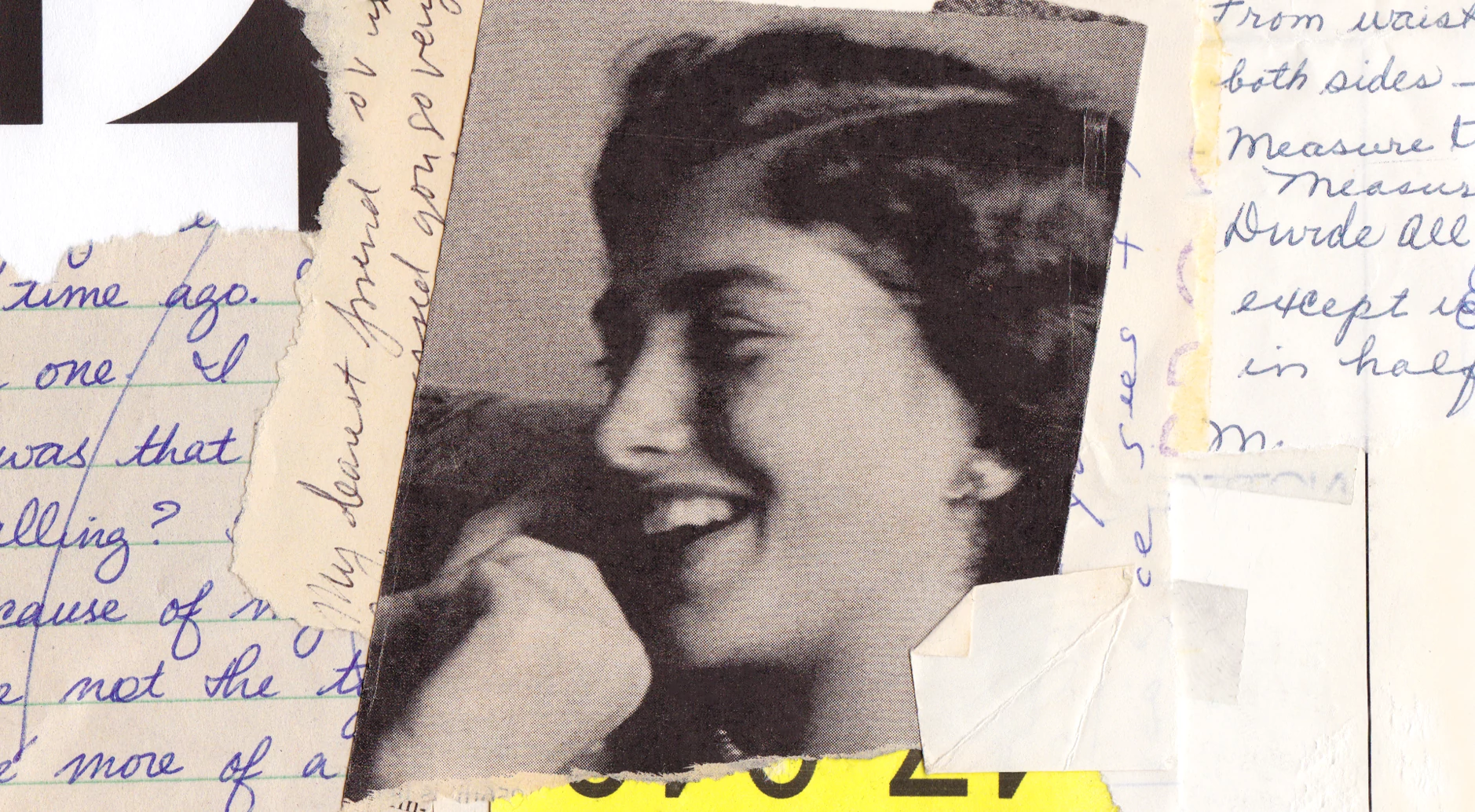 photo collage of handwritten letters and portrait of girl