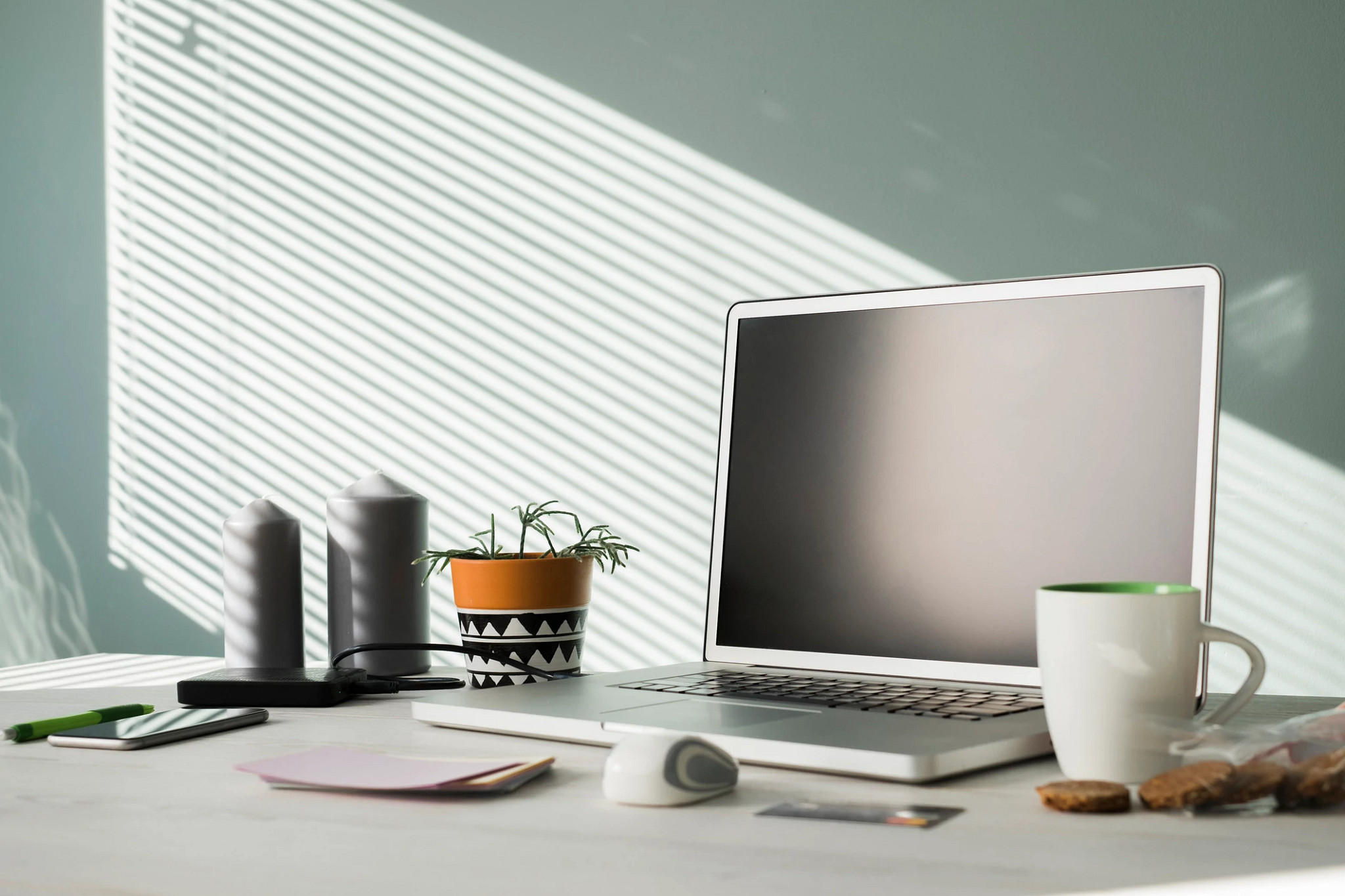Opened laptop on an office desk