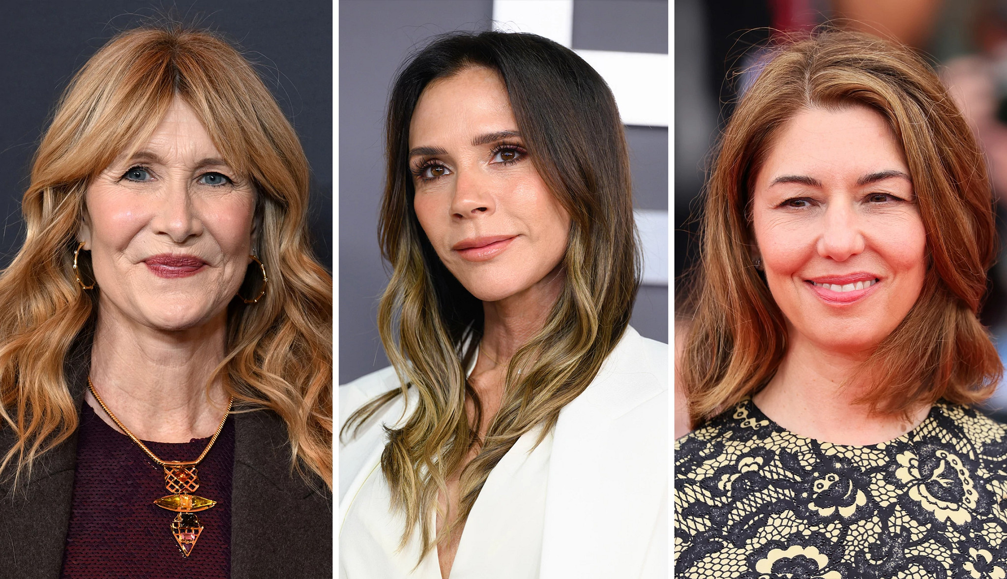 a collage with photos of laura dern, victoria beckham and sofia coppola