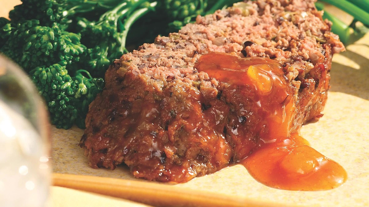 A close-up view of black rice curried meatloaf