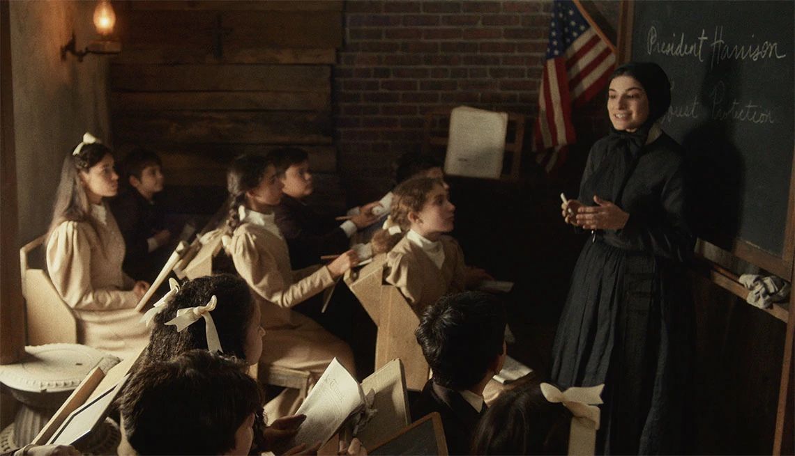 Cristiana Dell’Anna smiles as she reads a letter in the film "Cabrini" Cristiana Dell’Anna smiles as she reads a letter in the film "Cabrini"