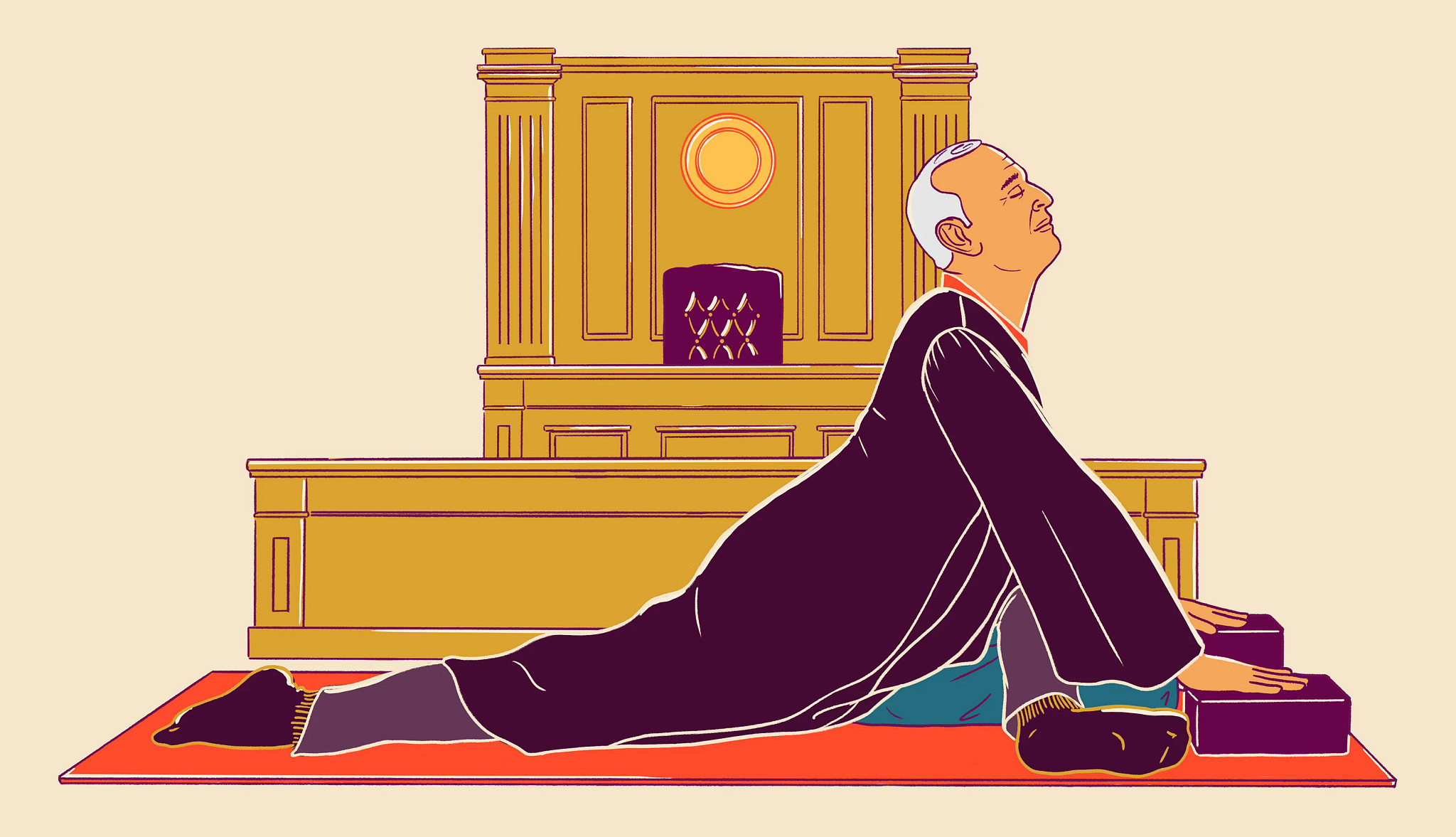 a judge doing yoga in the courtroom