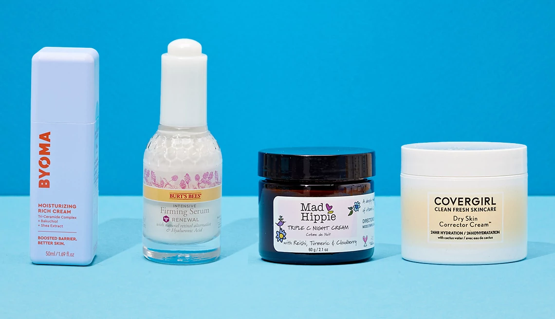 Byoma Moisturizing Rich Cream; Burt’s Bees Renewal Intensive Firming Serum; Mad Hippie Triple C Night Cream; Covergirl Clean Fresh Skincare Dry Skin Corrector Skin