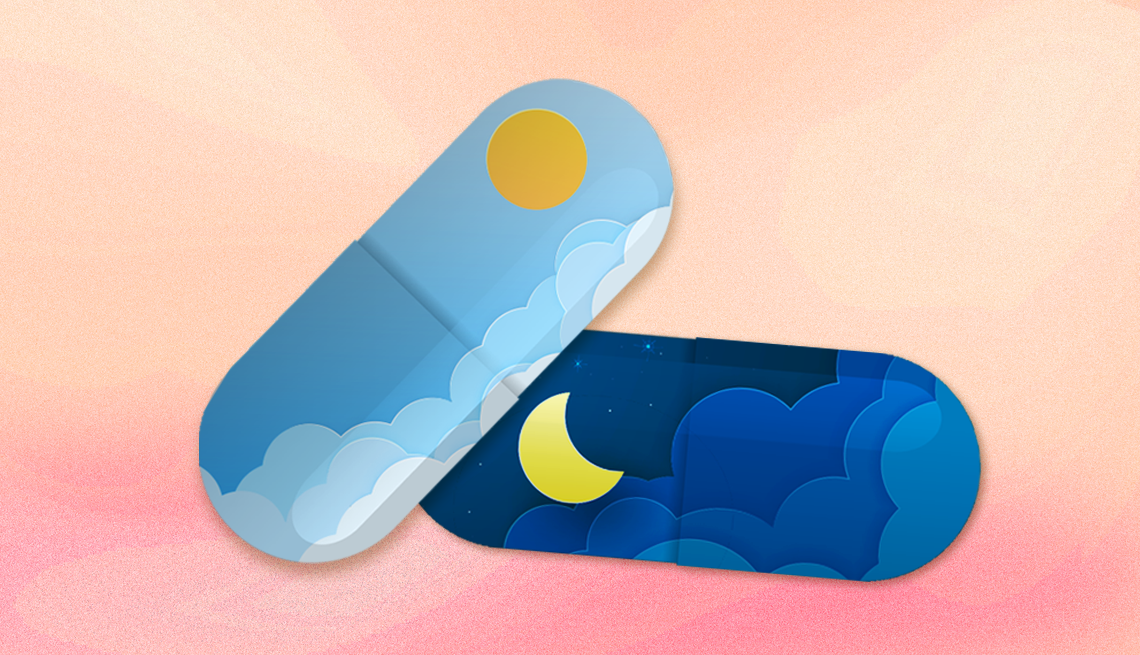 Sun and Moon Pills illustration of two pills with the sun and moon inside them