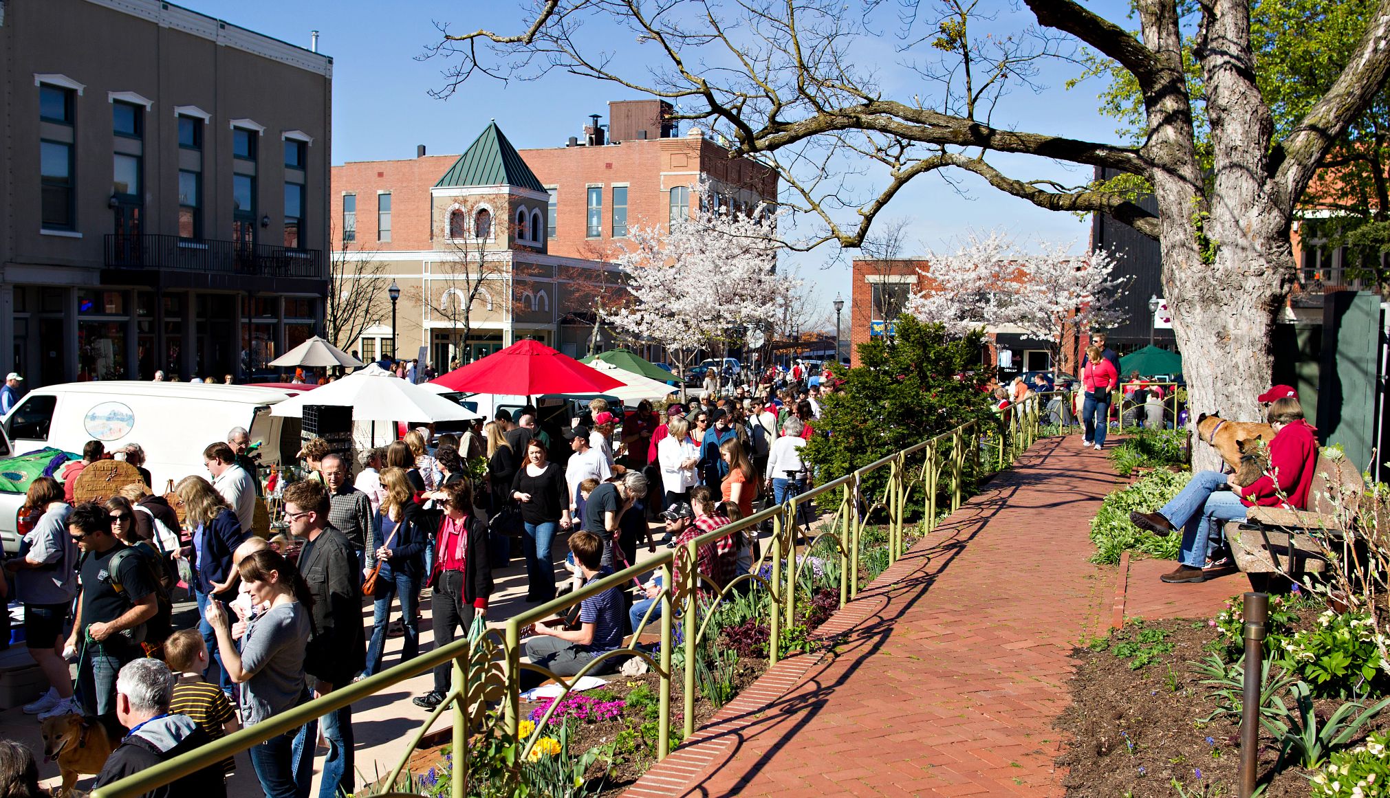 AARP Helps Communities Meet Older Residents’ Needs people gather at a farmers market in a small town