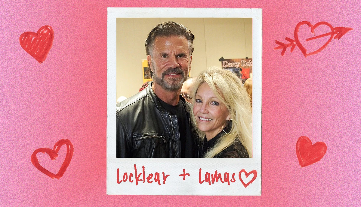 a polaroid photo of Heather Locklear and Lorenzo Lamas