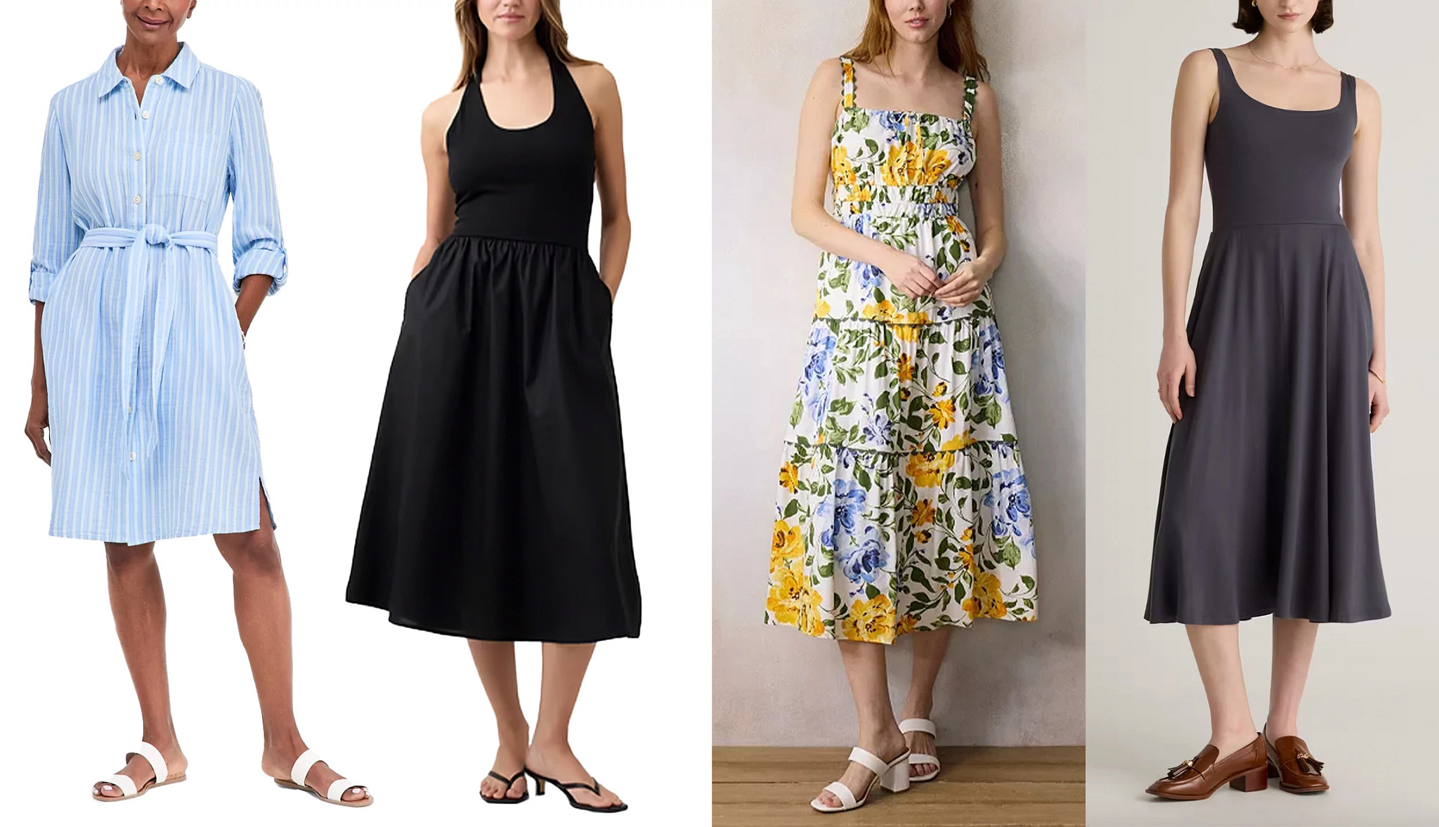 four models wearing comfortable summer dresses