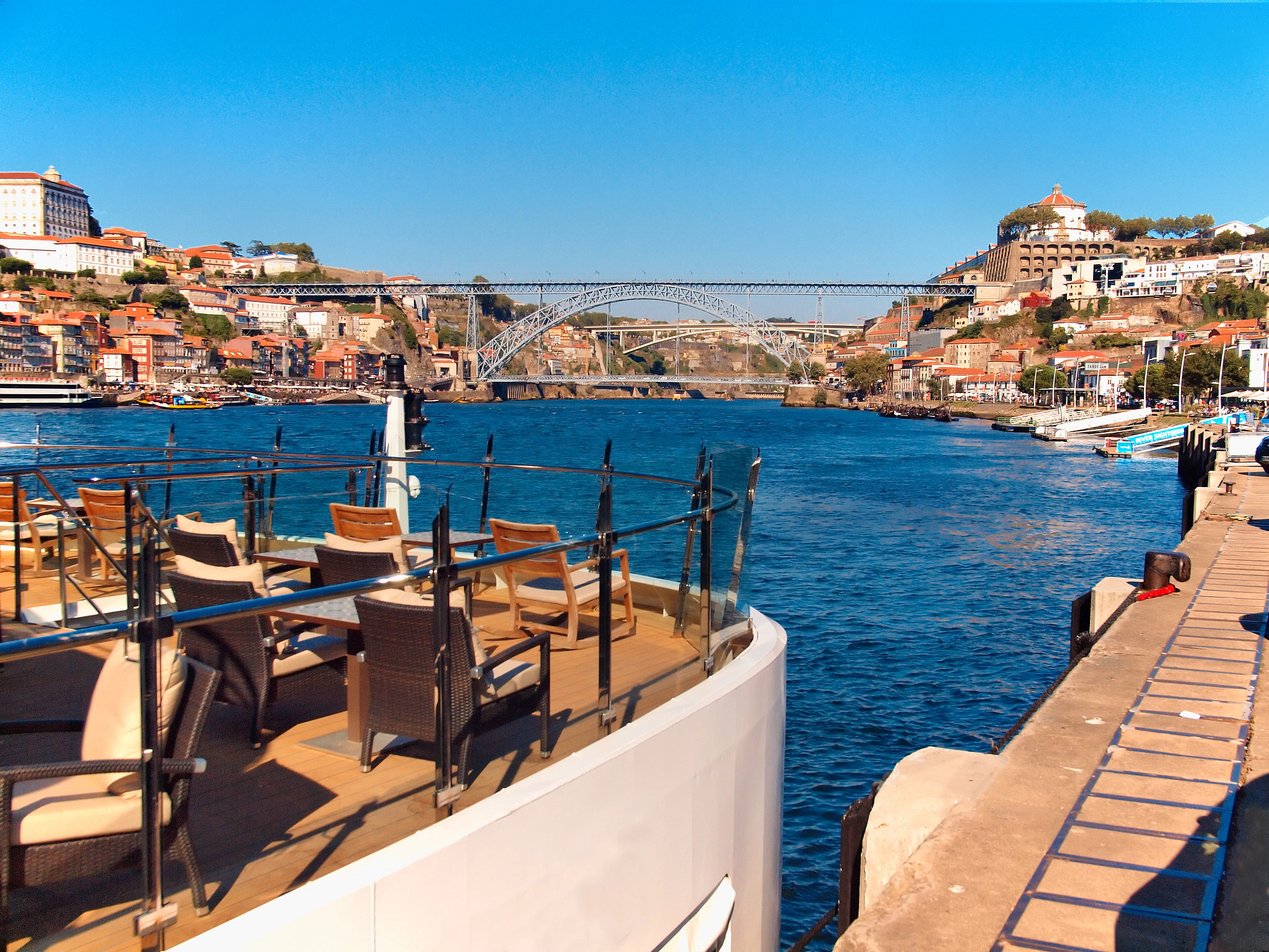 a view of Dom Luís I Bridge in Portugal from a port