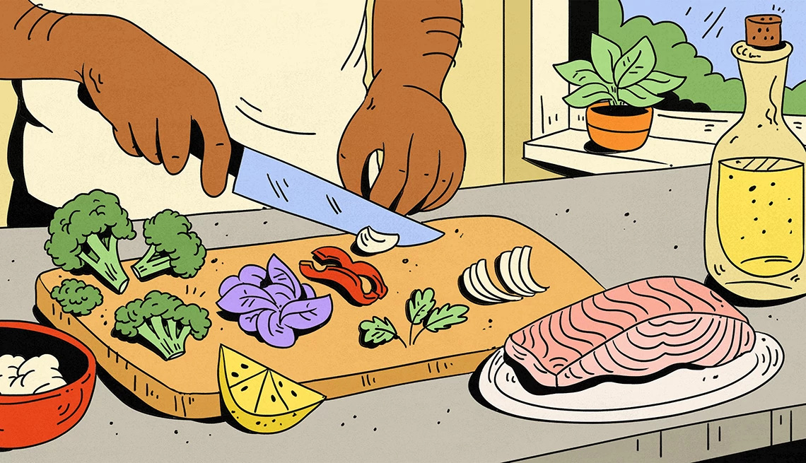 cutting vegetables on cutting board