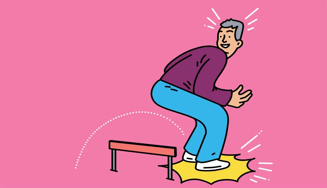 Celebrate micro wins Illustration of person landing after jumping over small bar