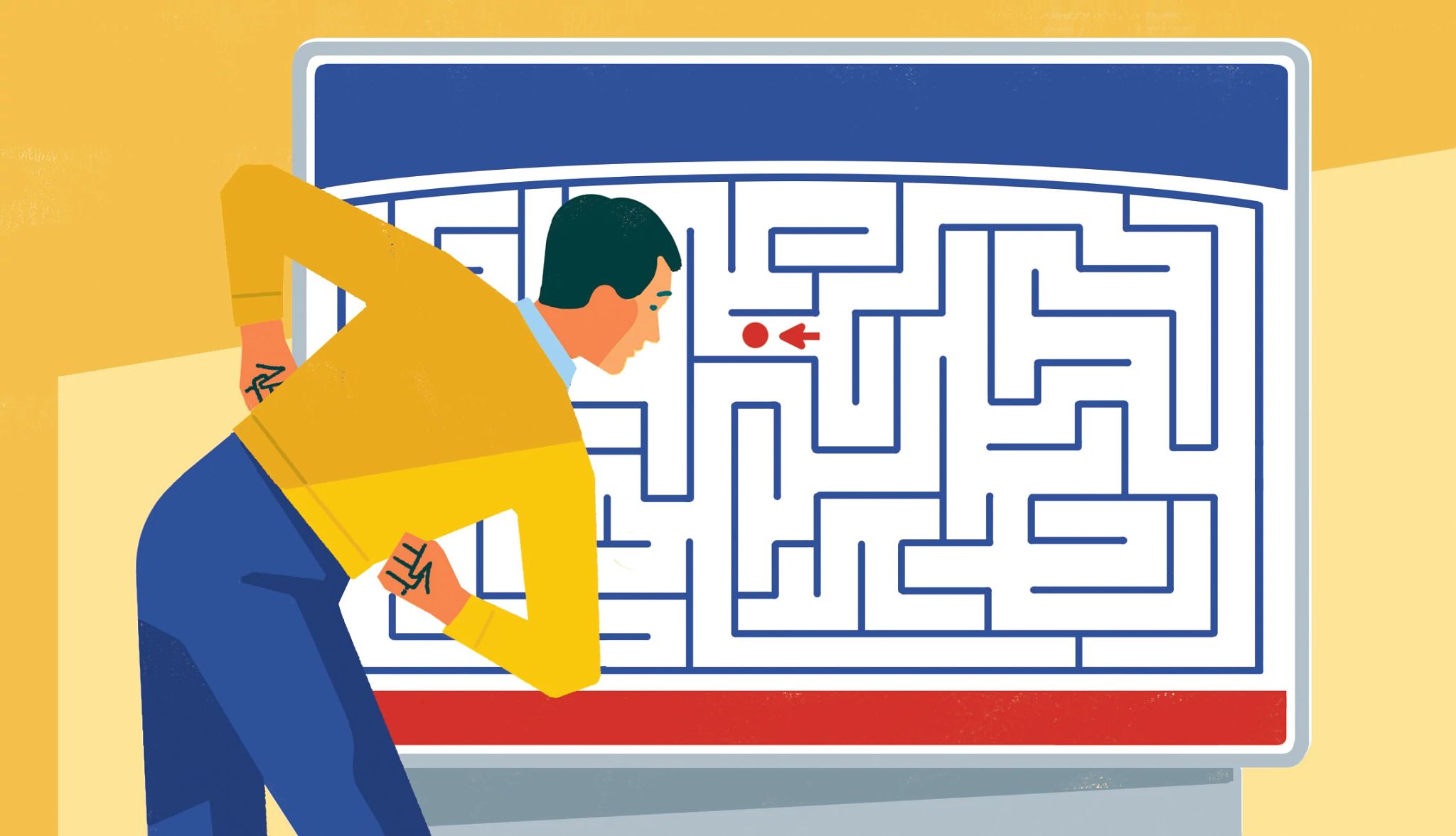 Drug Plan Premium Likely to Drop a man looking at a maze with a medicare card