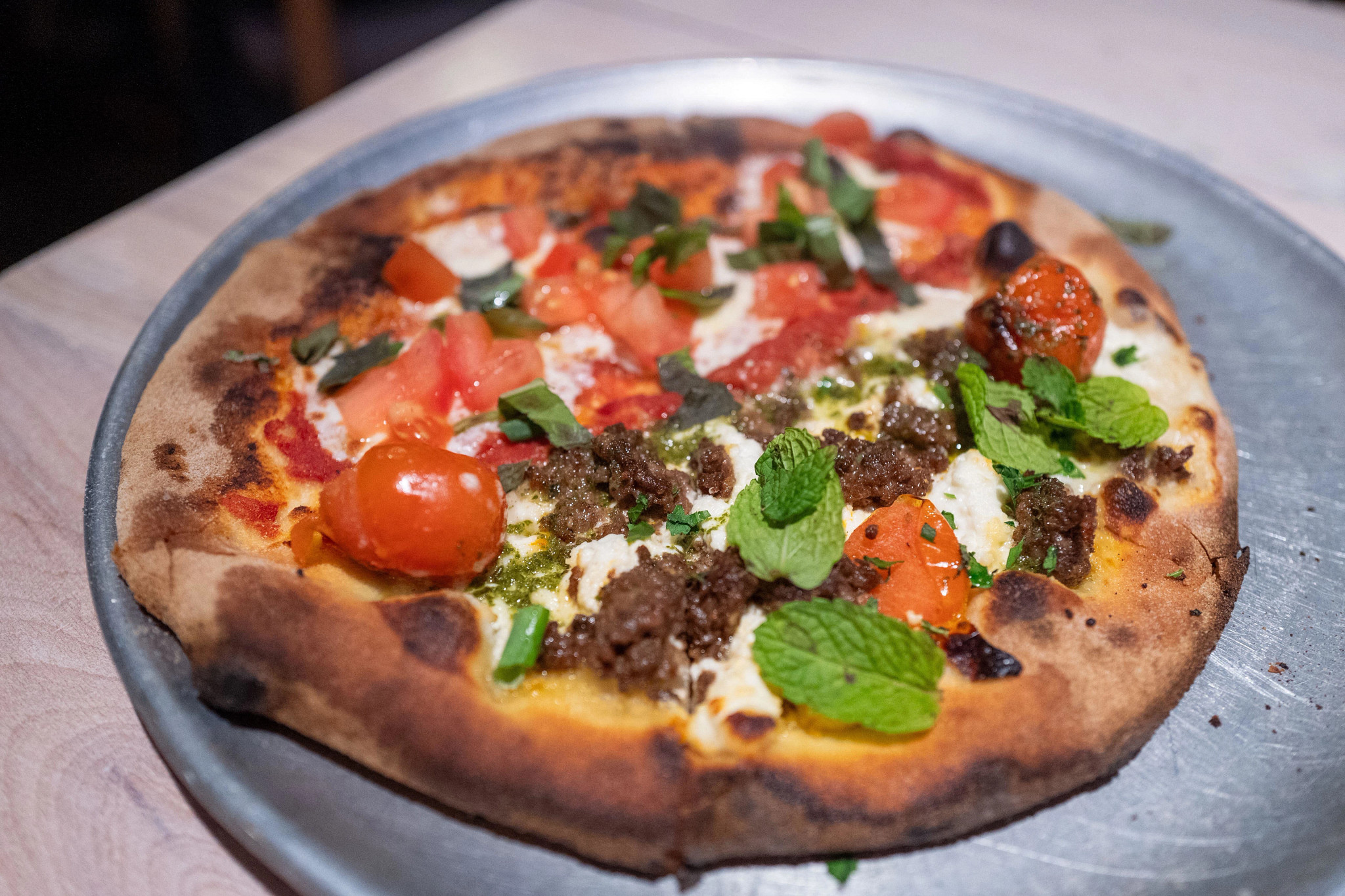 a closeup of a pizza