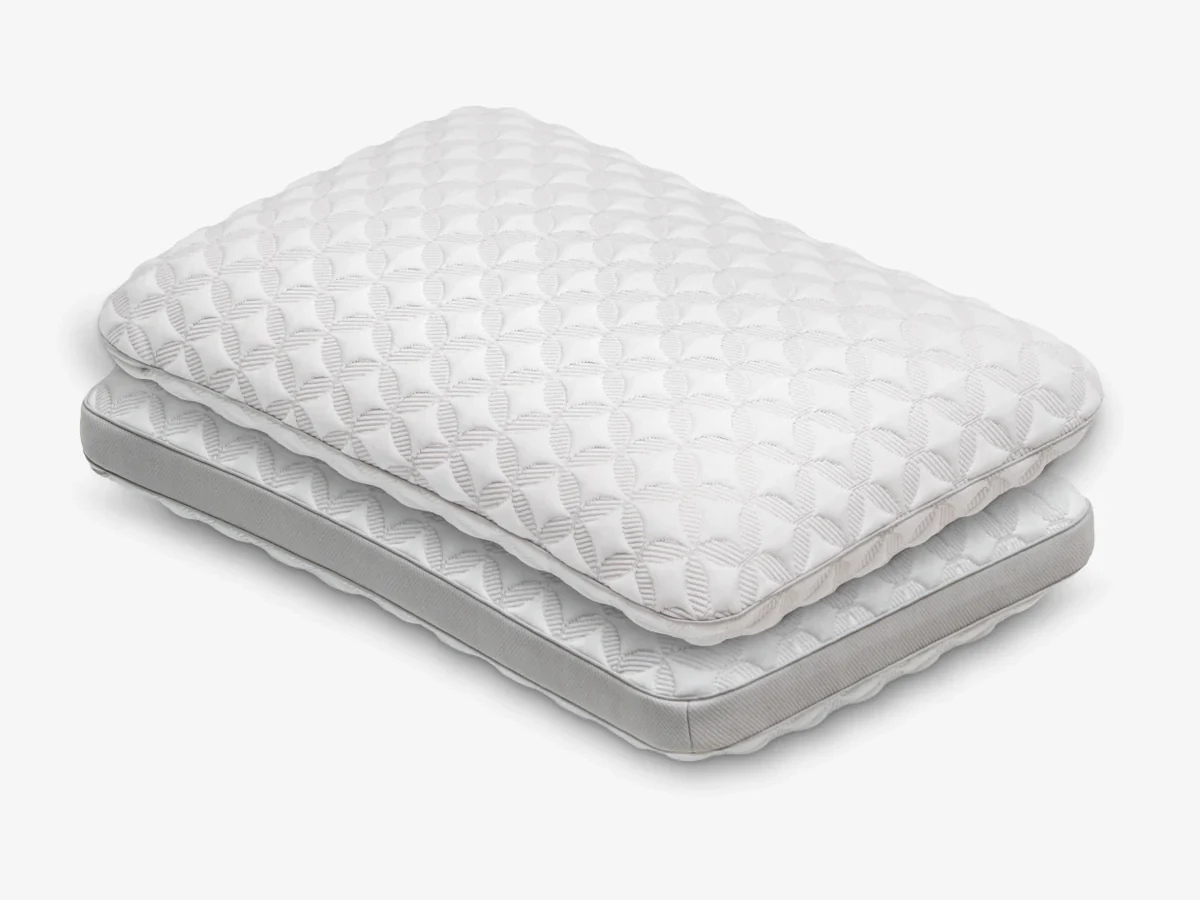 Two stacked Brooklyn Bedding Talalay Latex Pillows on a white background