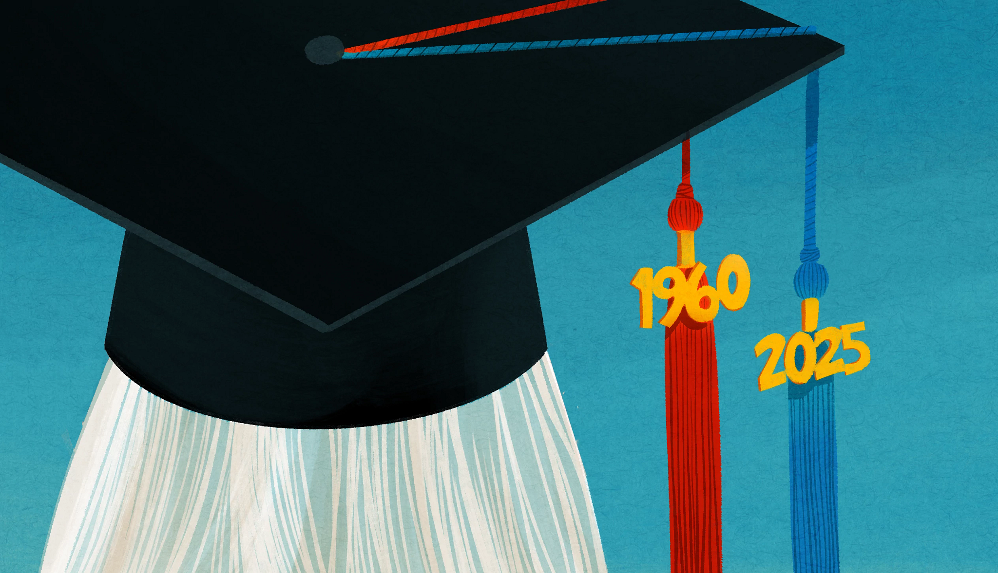 I’m 86 and Just Earned My Master’s Degree and older person facing away, wearing a graduation cap with tassels from 1960 and 2025