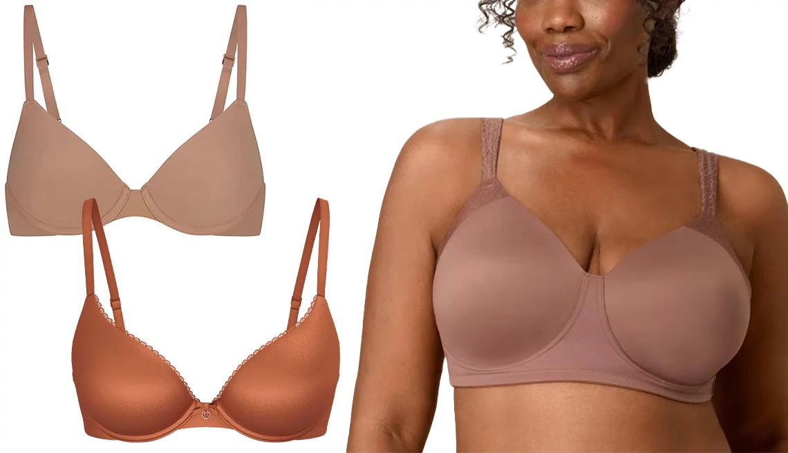 a collage with three different bras