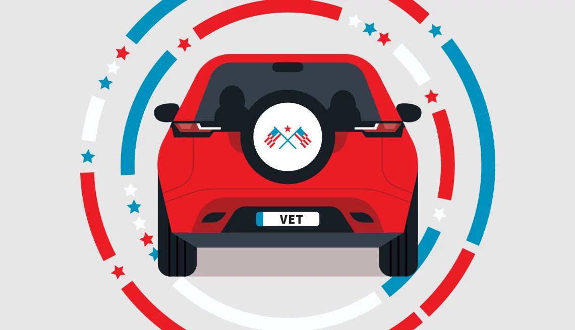 AARP Smart Driver Course Illustration of a red SUV decorated for Veterans Day