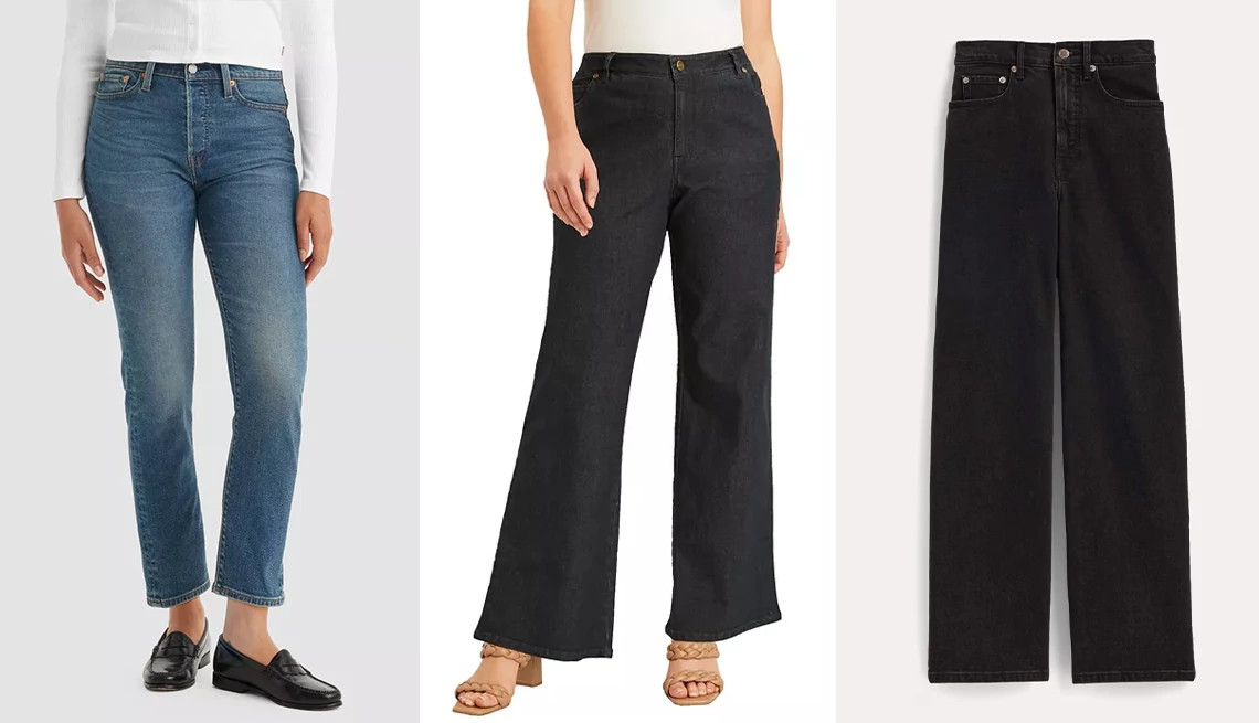 models wearing jeans in fashionable colors