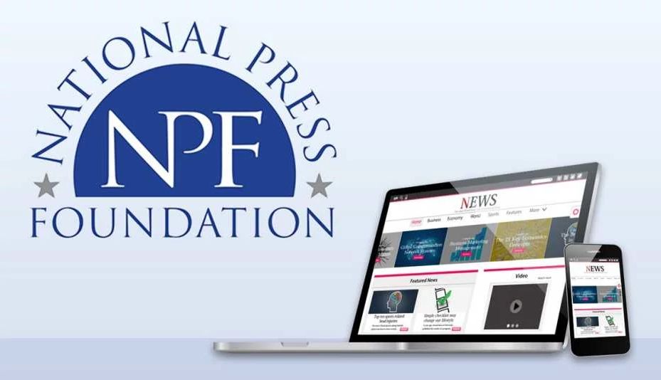 AARP, National Press Foundation awards national press foundation logo next to an open laptop