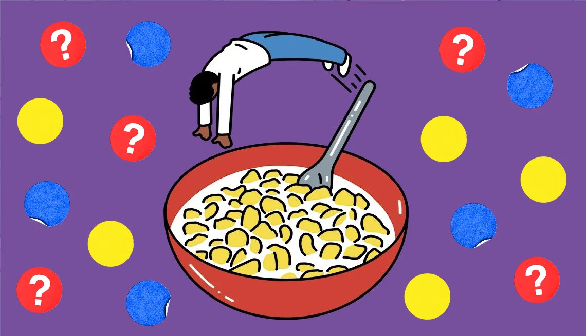 a person jumping into a bowl of food