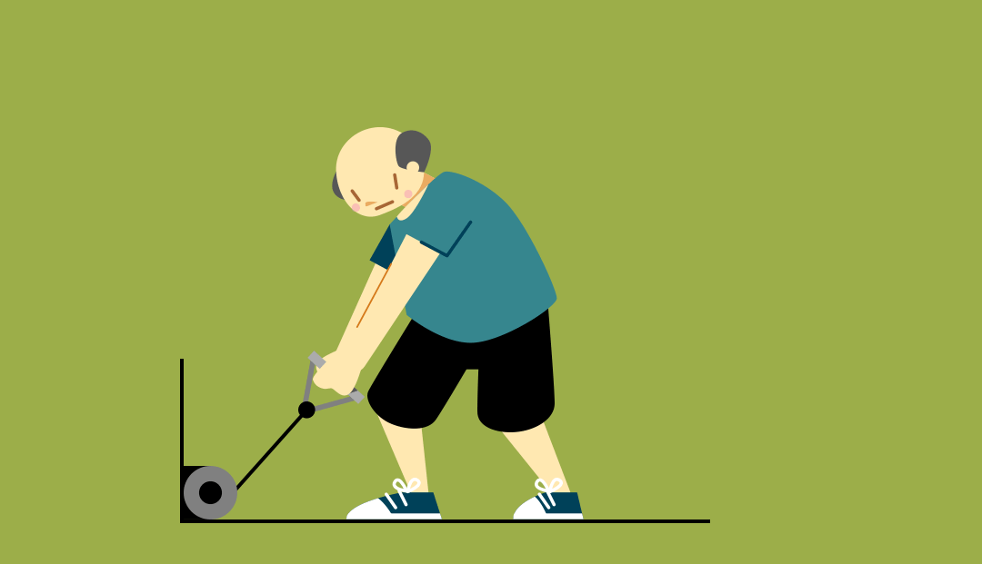  GIF ilustrado de un hombre realizando una rotación de tronco con una polea de cable fijada al suelo