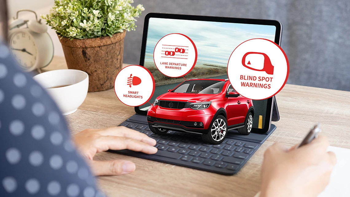Smart DriverTEK™ red car coming out laptop screen