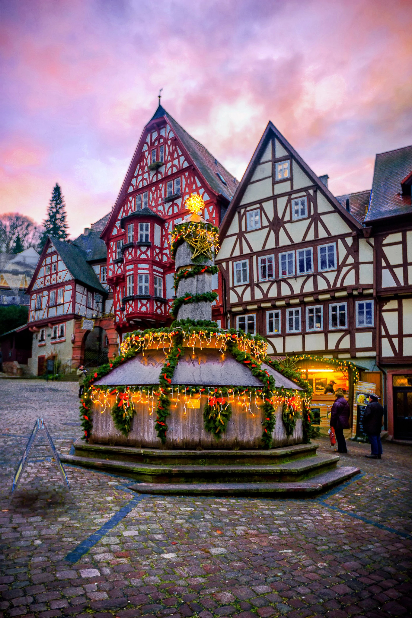 a christmas lights display at a christmas market in bavaria, germany