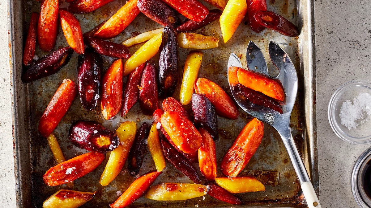 A close-up view of balsamic roasted carrots