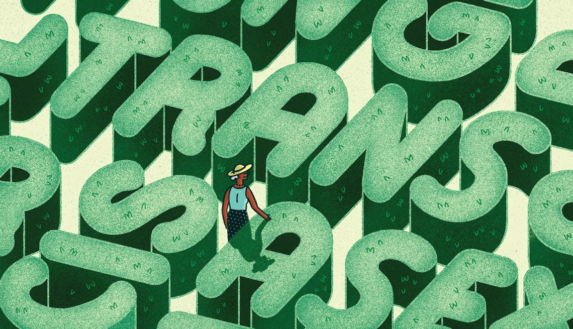 How grandparents can handle when a grandchild changes pronouns a young woman walking through a corn maze with various LGBTQ+ words