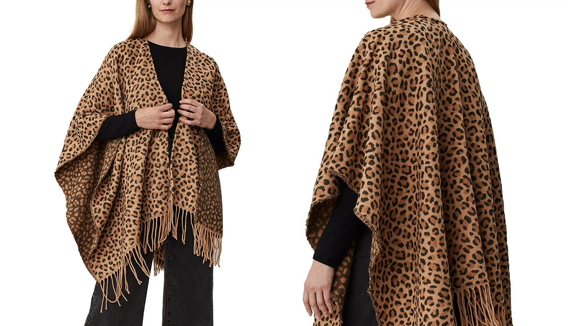 Ann Taylor Animal Print Open Front Poncho in Brown Multi
