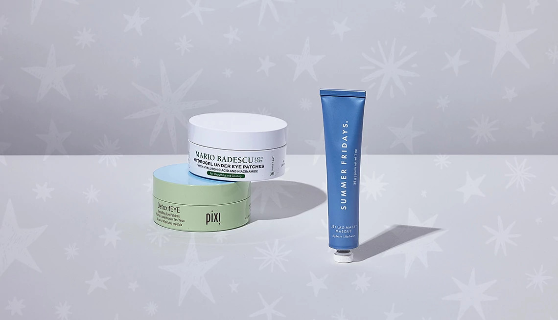 a collection of under eye patches and creams