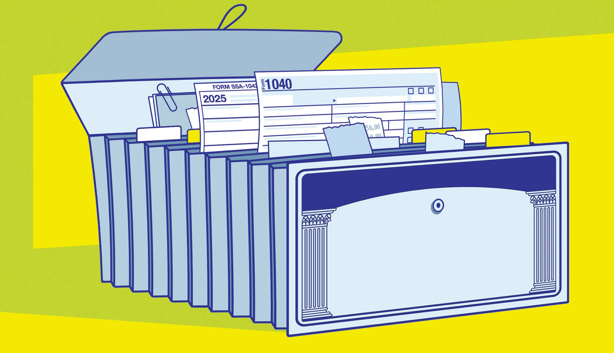 an expanding file folder of tax forms