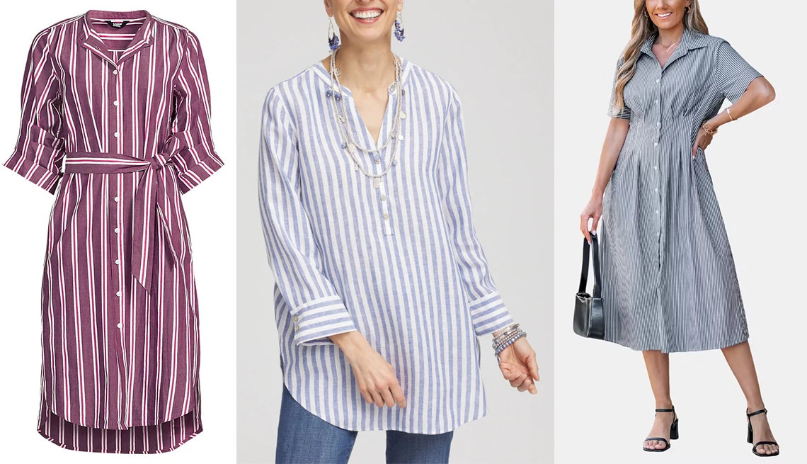 people modeling clothing with vertical stripes