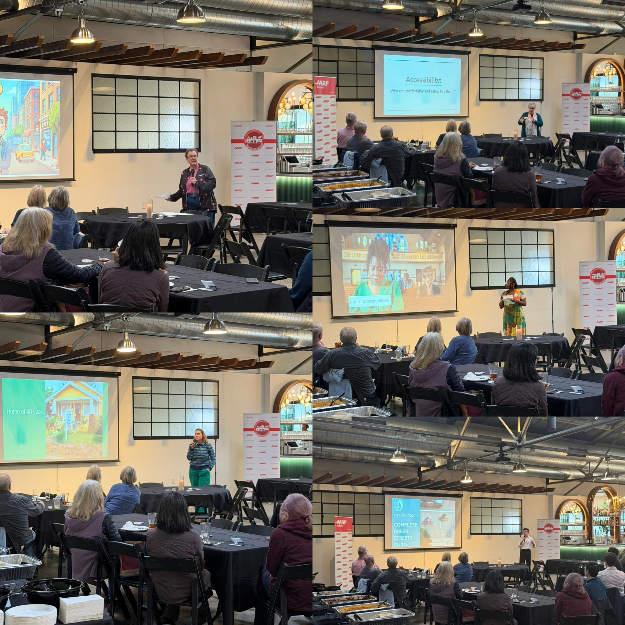 group of images of people giving presentations about housing