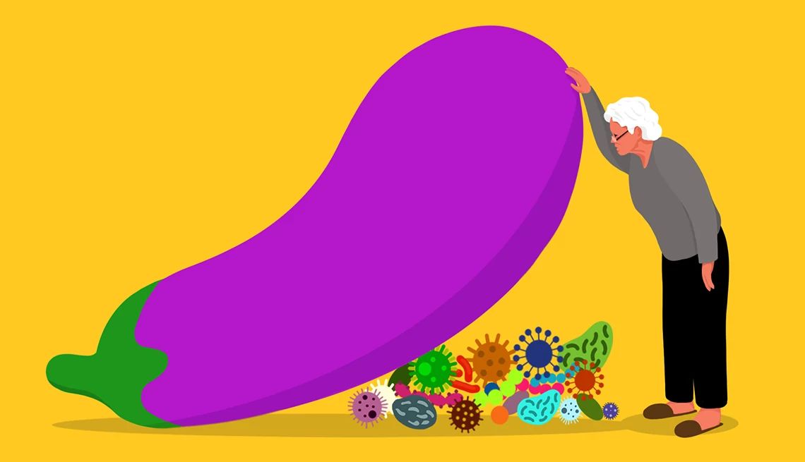 My Husband Wants Oral Sex. I Don't Know How! an older person standing next to a large purple eggplant
