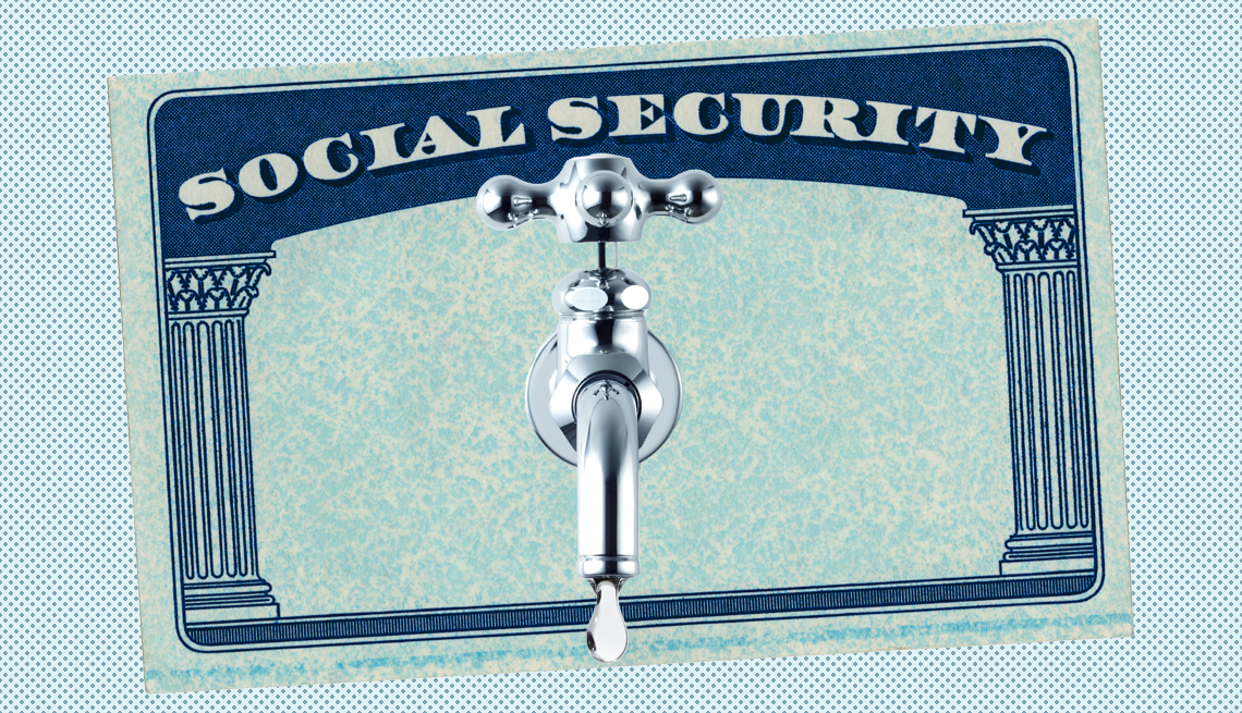 Social Security Trust Fund Shortfall social security card with a faucet in the middle