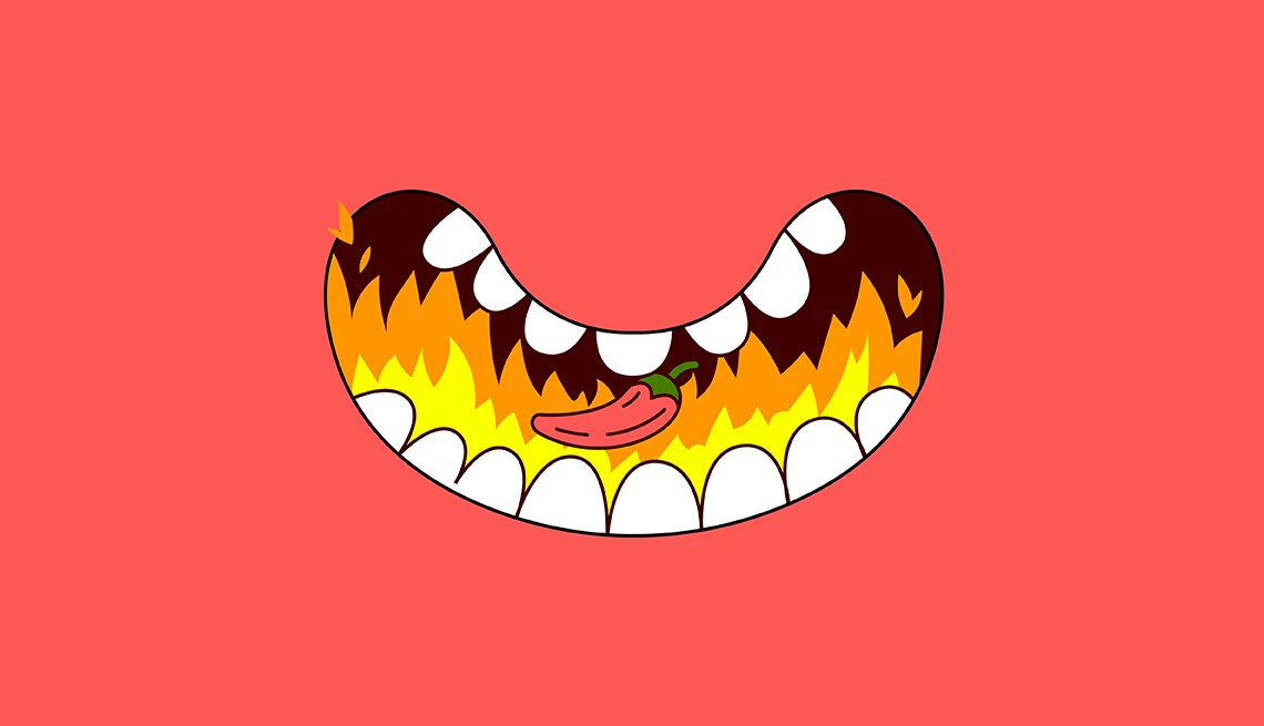 illustration of a mouth eating a chili pepper