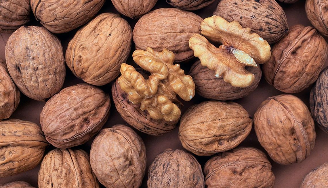 Walnuts have long been linked to better heart health A close-up view of walnuts
