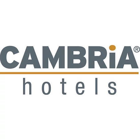 Cambria® Hotels hotel logo in gray and dark yellow
