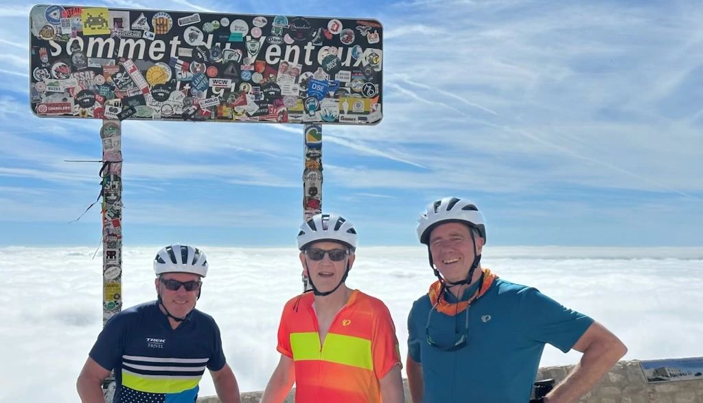 Marc Daudon, Blaine Harden and Chip Brown at the top of Mont Ventoux Marc Daudon, Blaine Harden and Chip Brown in front of Sommet du Ventoux sign