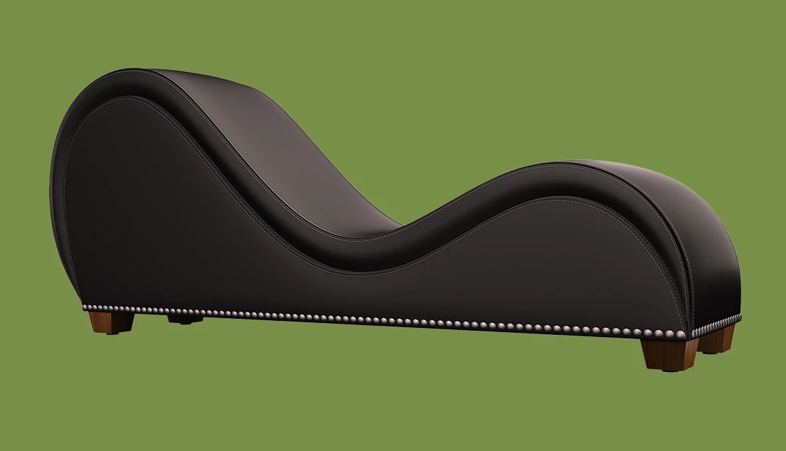 Sometimes couples use a tantra chair a black tantra chair on a green background