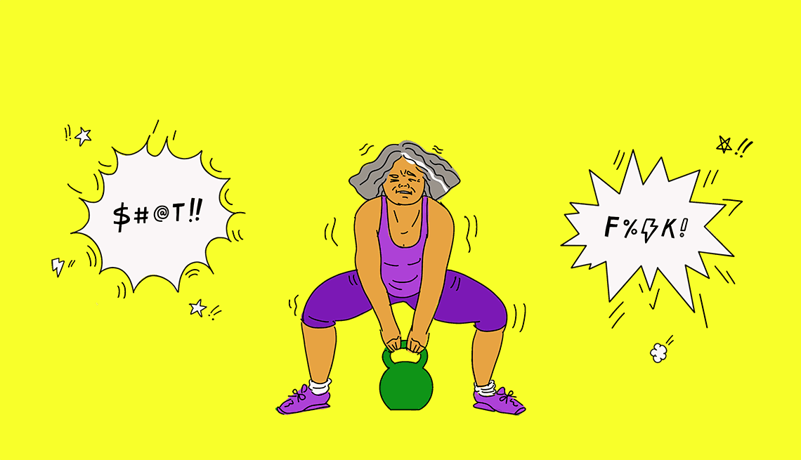 ¿Decir malas palabras te hace más fuerte? Ilustración de una persona entrenando mientras dice malas palabras